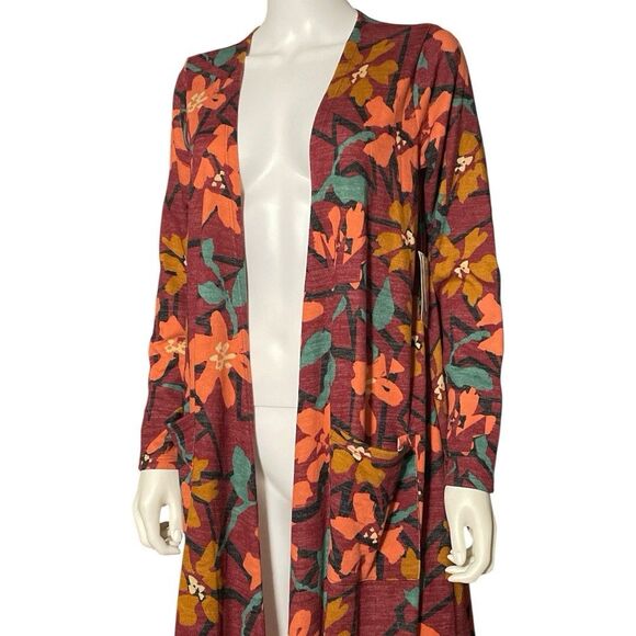 Lularoe Sarah Cardigan Duster Maroon Floral Print Women’s Size M New - Picture 2 of 12
